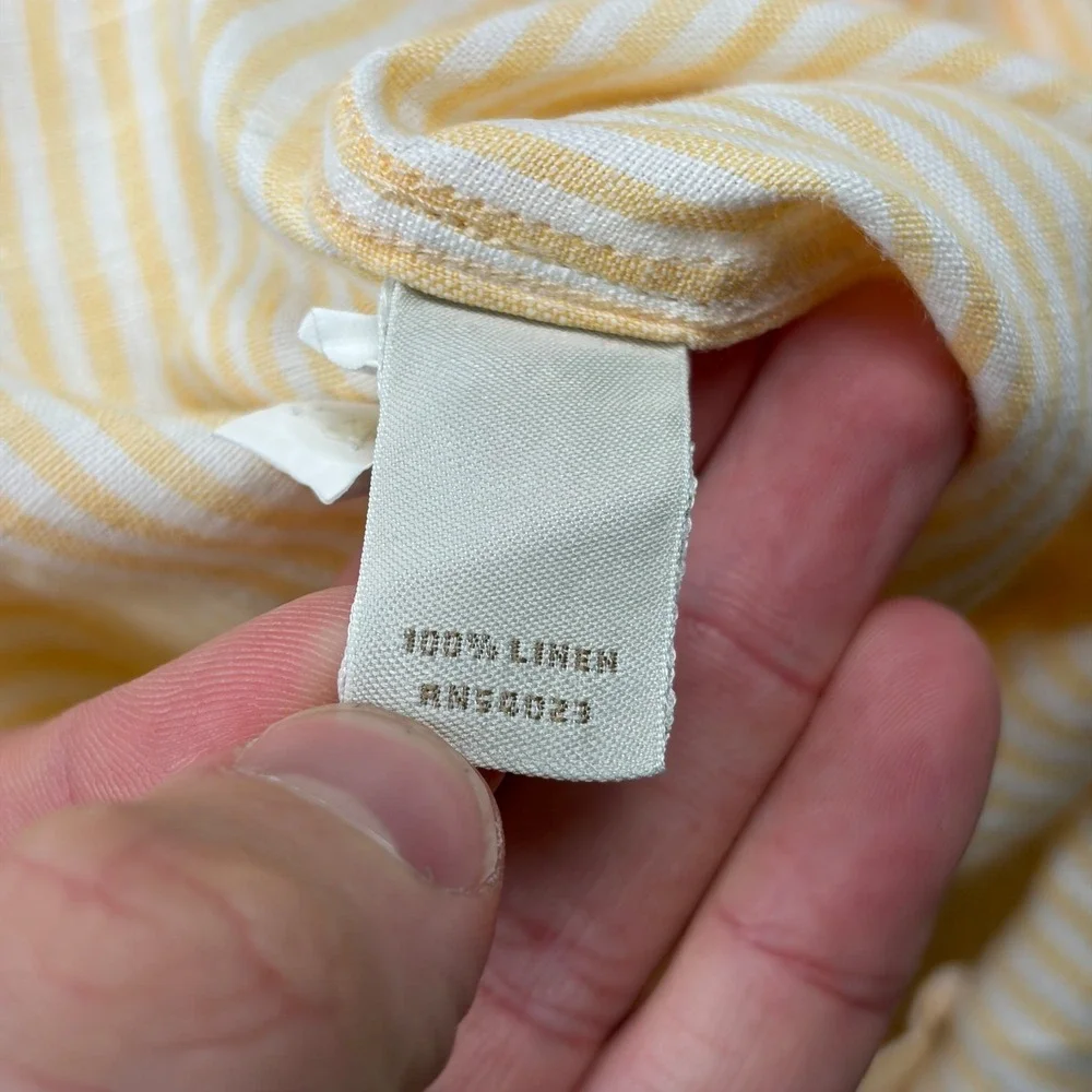 Banana Republic Shirt Mens XL Yellow University Stripe 100% Linen Button Up Y2K